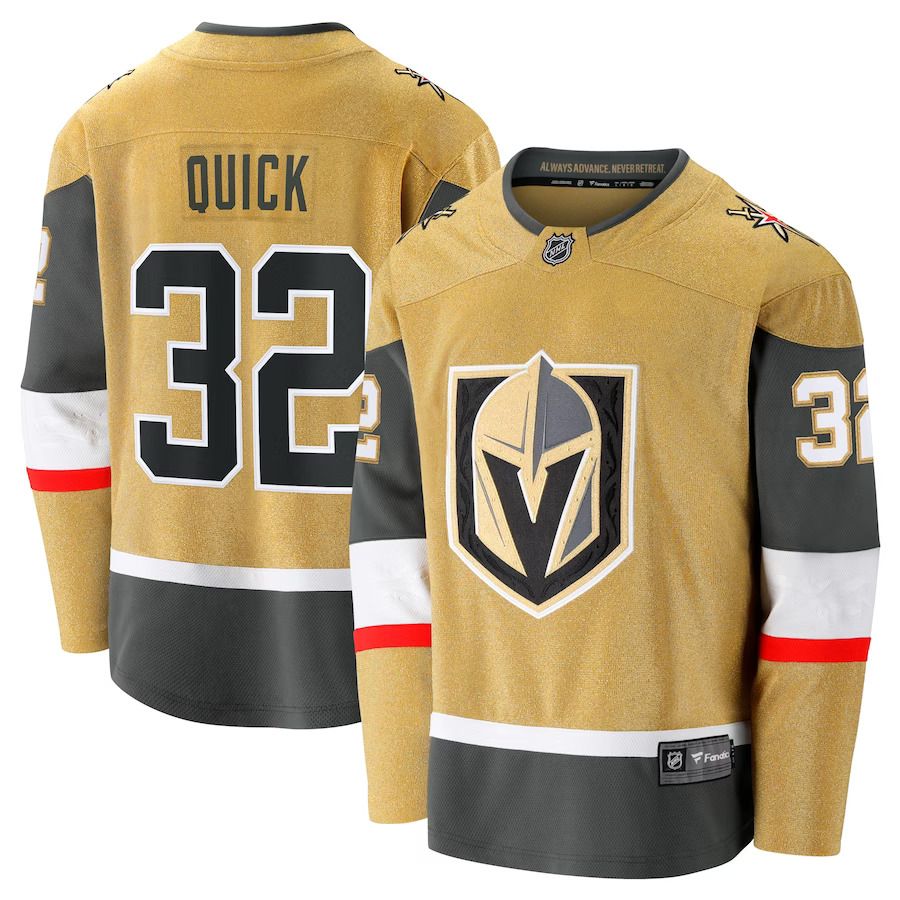 Men Vegas Golden Knights 32 Jonathan Quick Fanatics Branded Gold Home Breakaway NHL Jersey